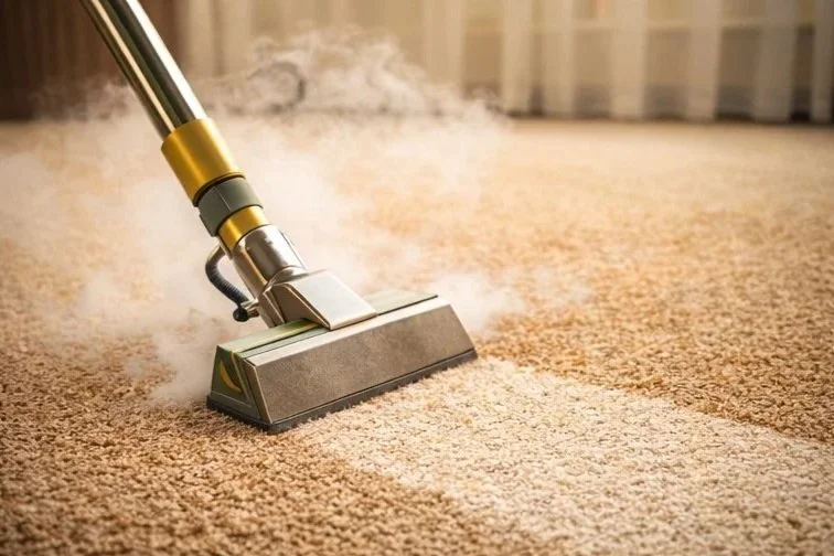 Hot water extraction wand deep cleaning a carpet